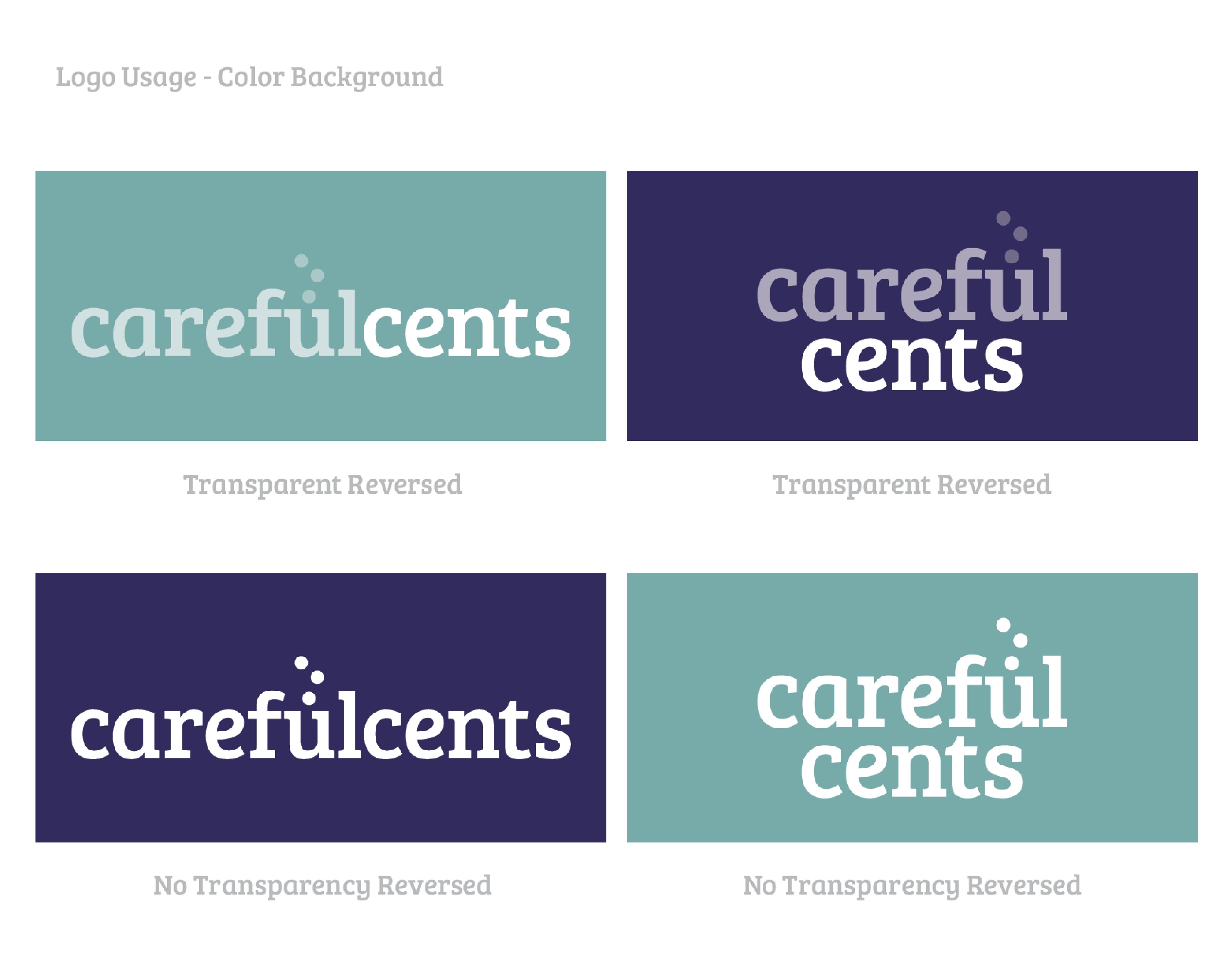 Careful Cents - Brand Identity Style Guide (Logo Usage on Color Background)