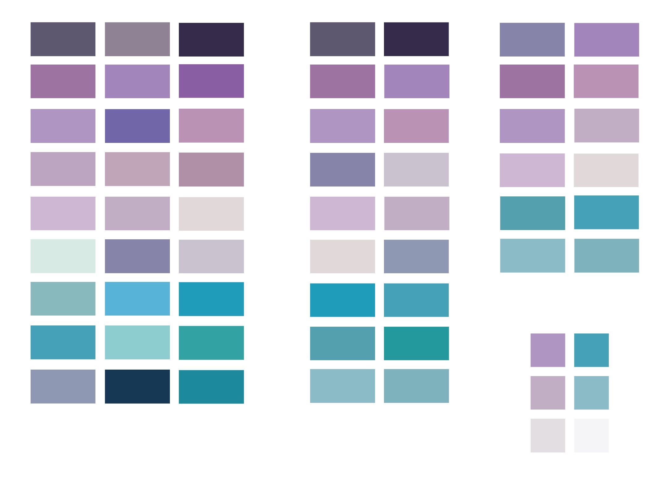 Screenshot from my working document. Color exploration by taking swatches of color to start then narrowing down color options.