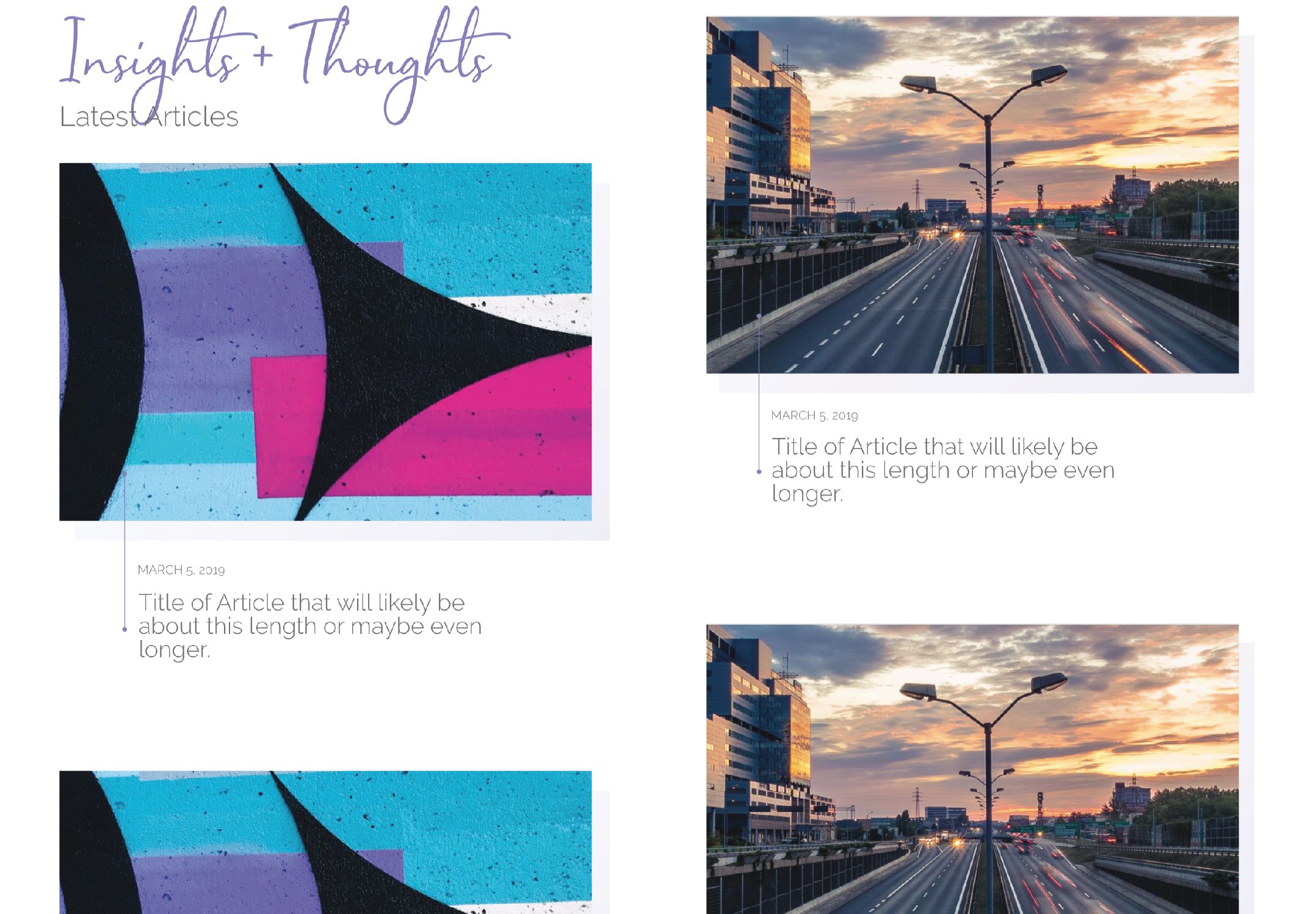 A sample of the offset image grid list that I use throughout my website.