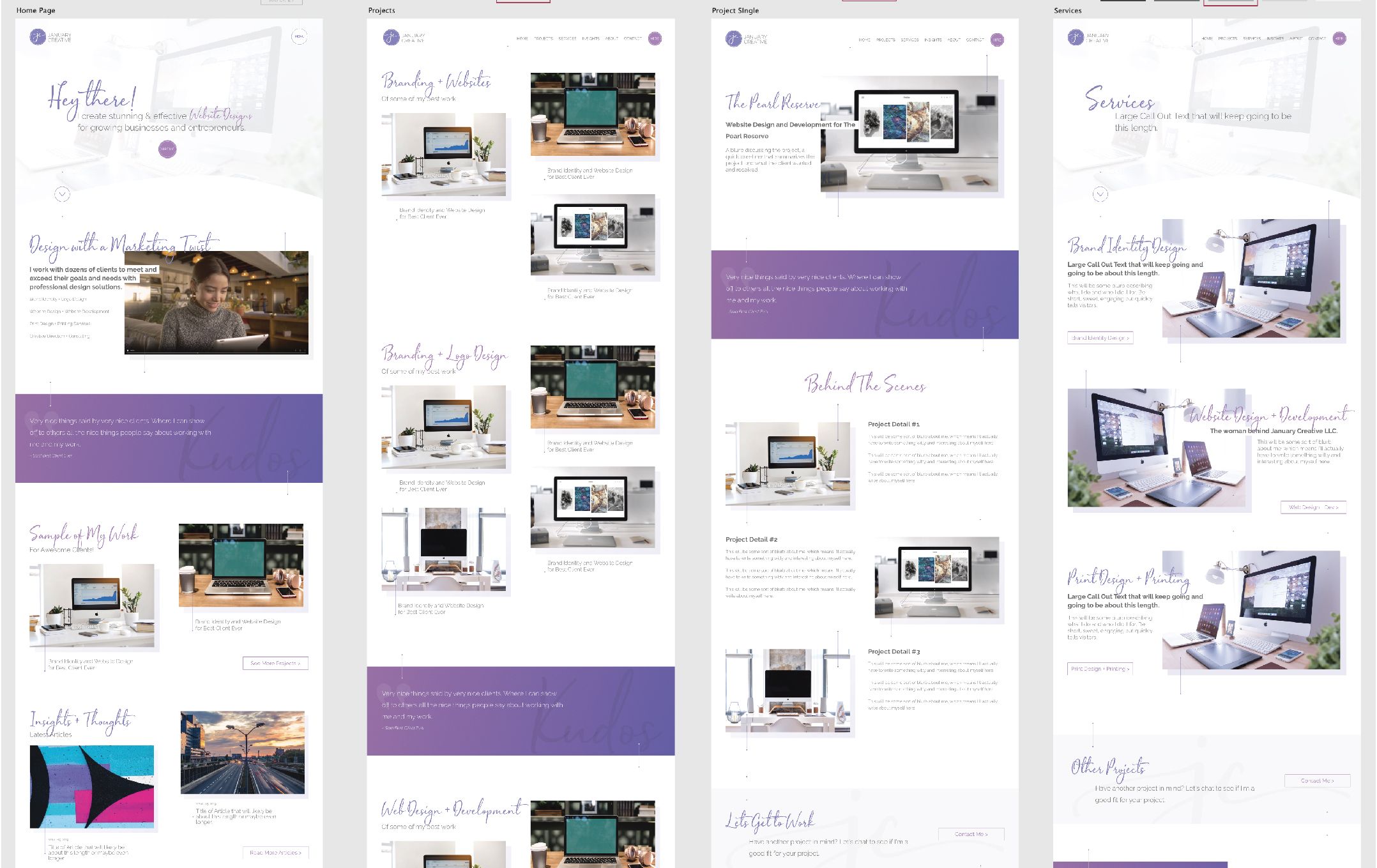 Screenshot from my working document of the finished design of the new January Creative LLC website.